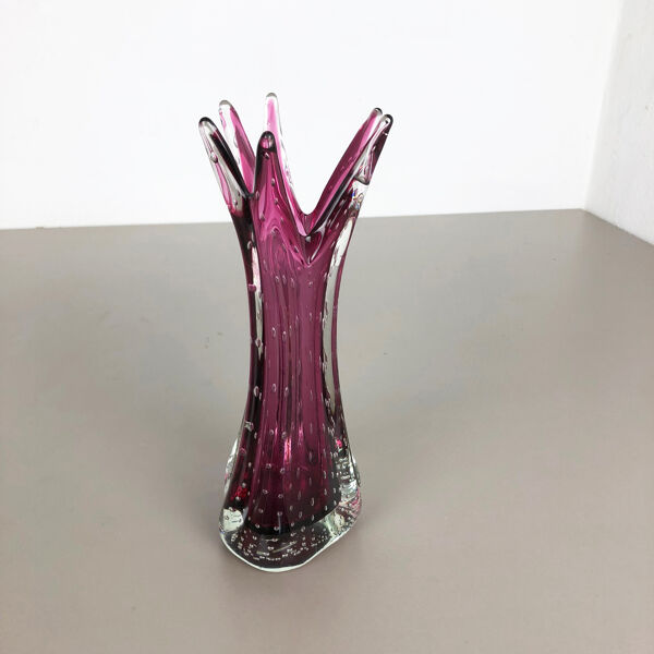 Vase rose Sommerso Seguso Bullicante en verre de Murano, Italie, années 1970