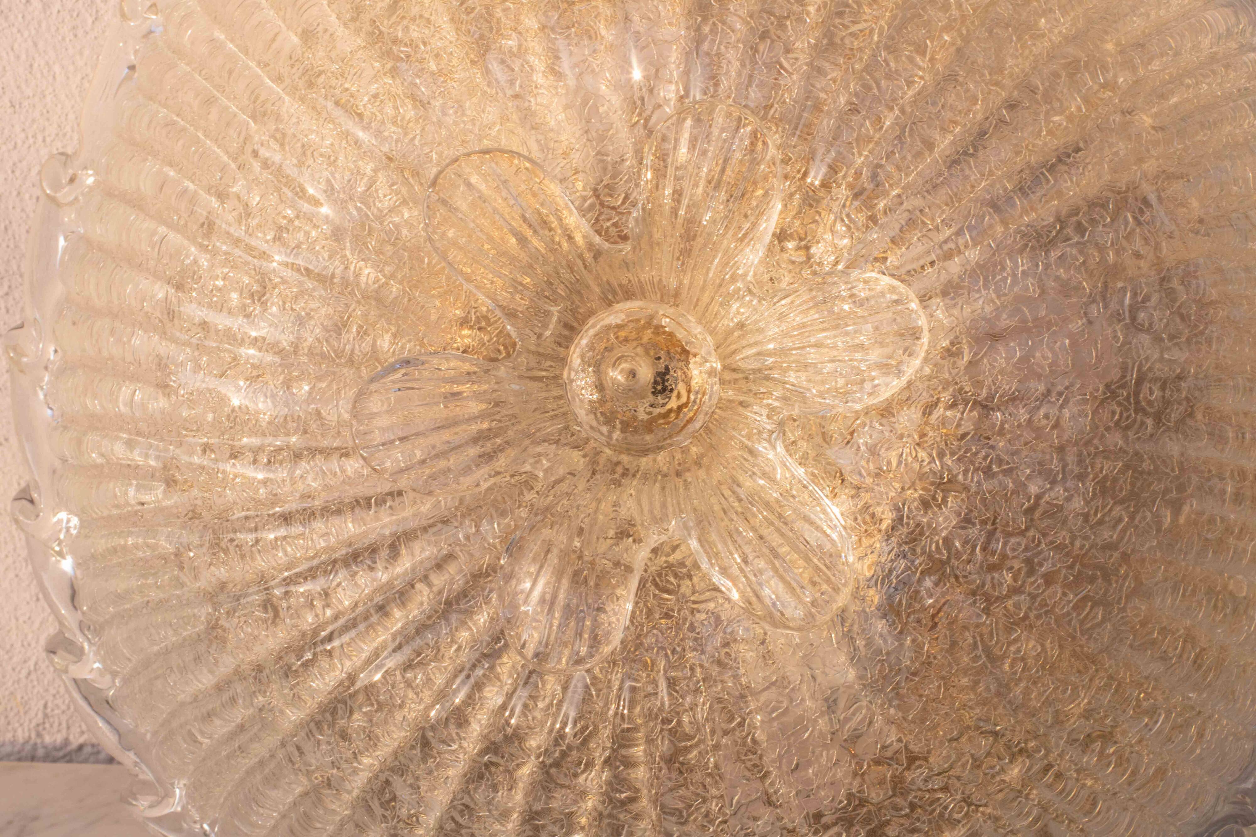 Italian Transparent Murano Glass Ceiling with Flower