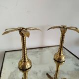 Pair of Brass Palm Tree Candlesticks, 1970s
