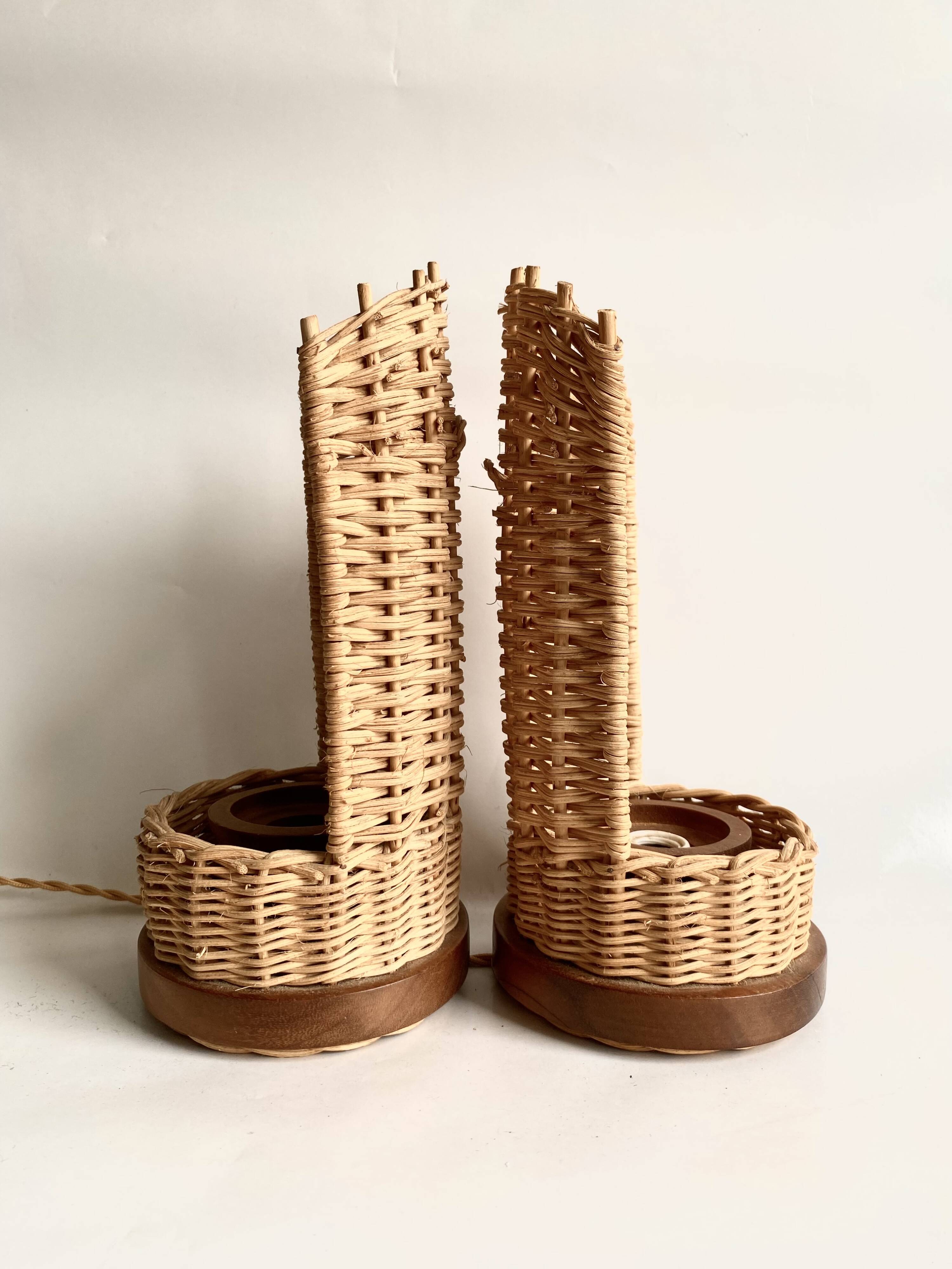 Duo de lampes rotin, câbles tissu neuf 2x2M