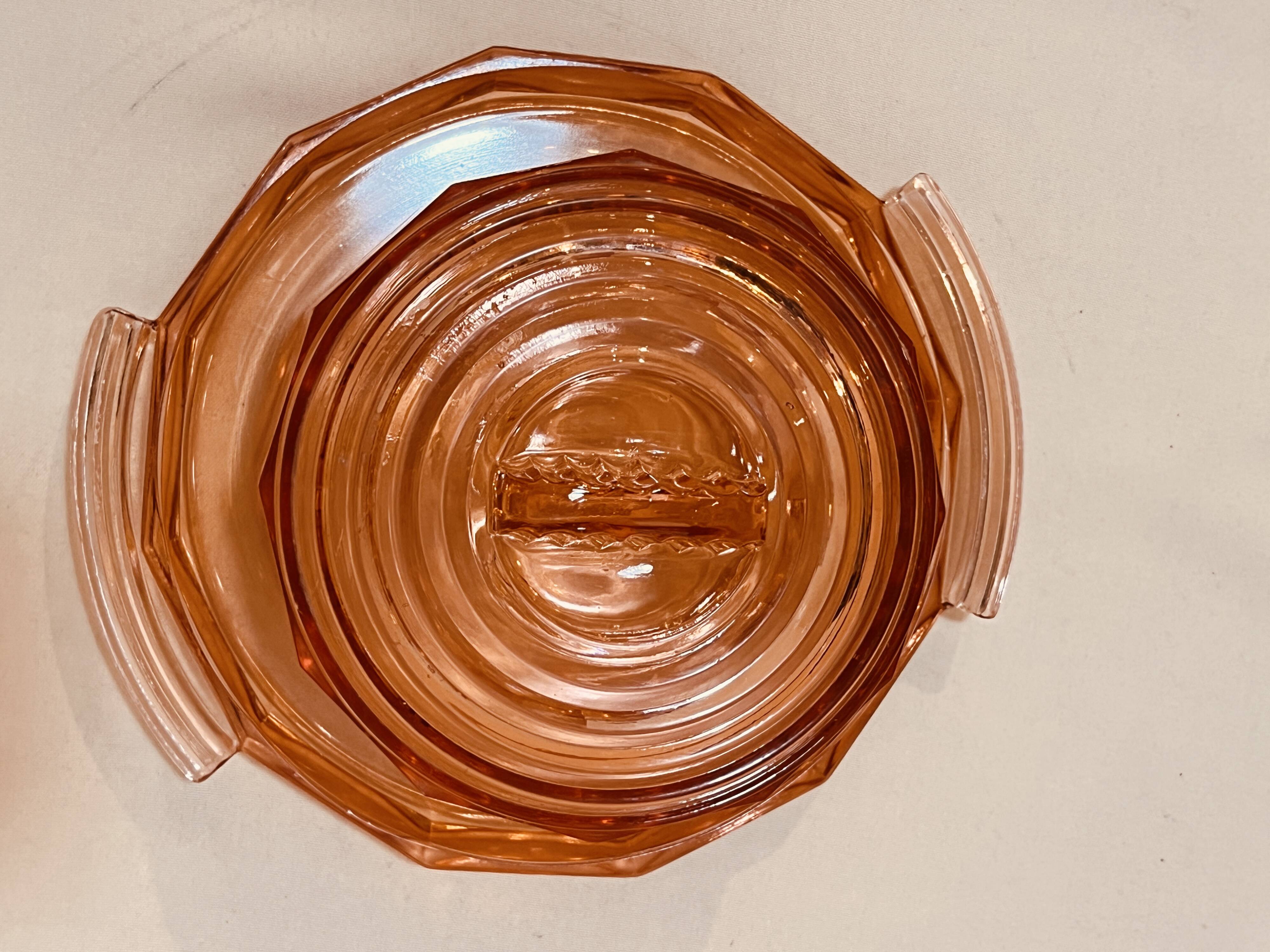 Rosaline pink glass bell and 1930s Art Deco cheesecake tray