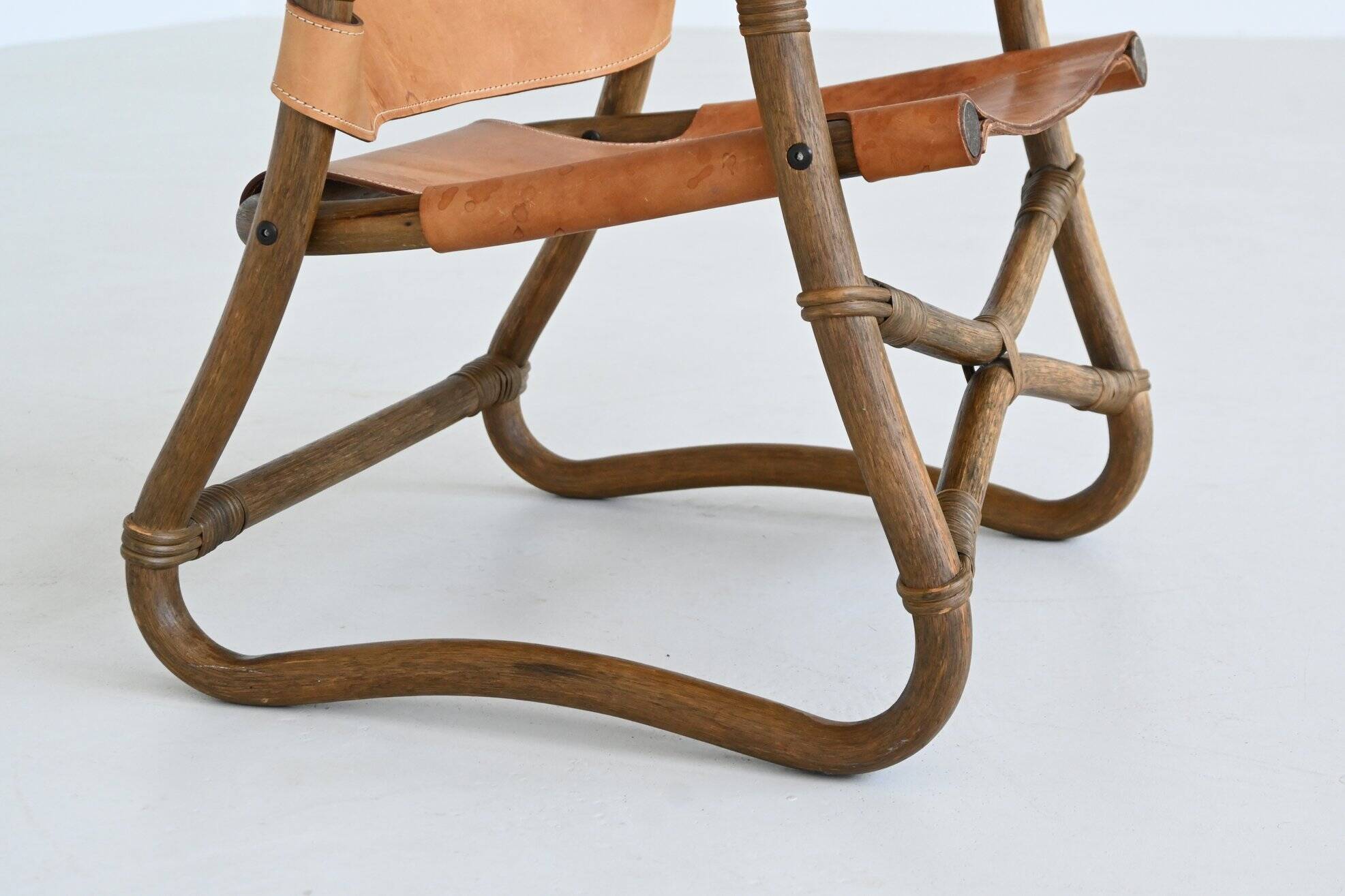 Espri safari chair in cognac leather and bamboo IKEA Sweden 1970
