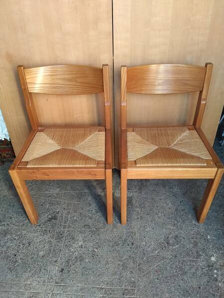 Regain - Pair of elm chairs with straw seats