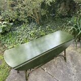 Large vintage oval drop leaf table in green lacquered bamboo rattan 158/106