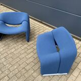 2x Artifort Groovy F598 (M-chair) blue, perfect state! Pierre Paulin