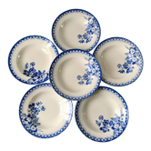 Set of 6 hollow plates digoin sarreguemines model "donon" blue years 30-40
