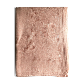 Antique tablecloth in pure linen tinted coral pink