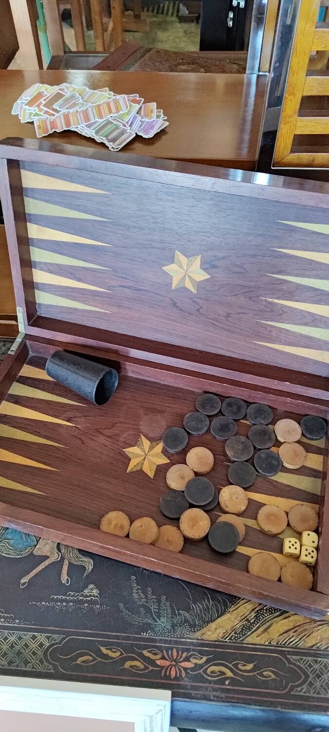 Marine marquetry backgammon set