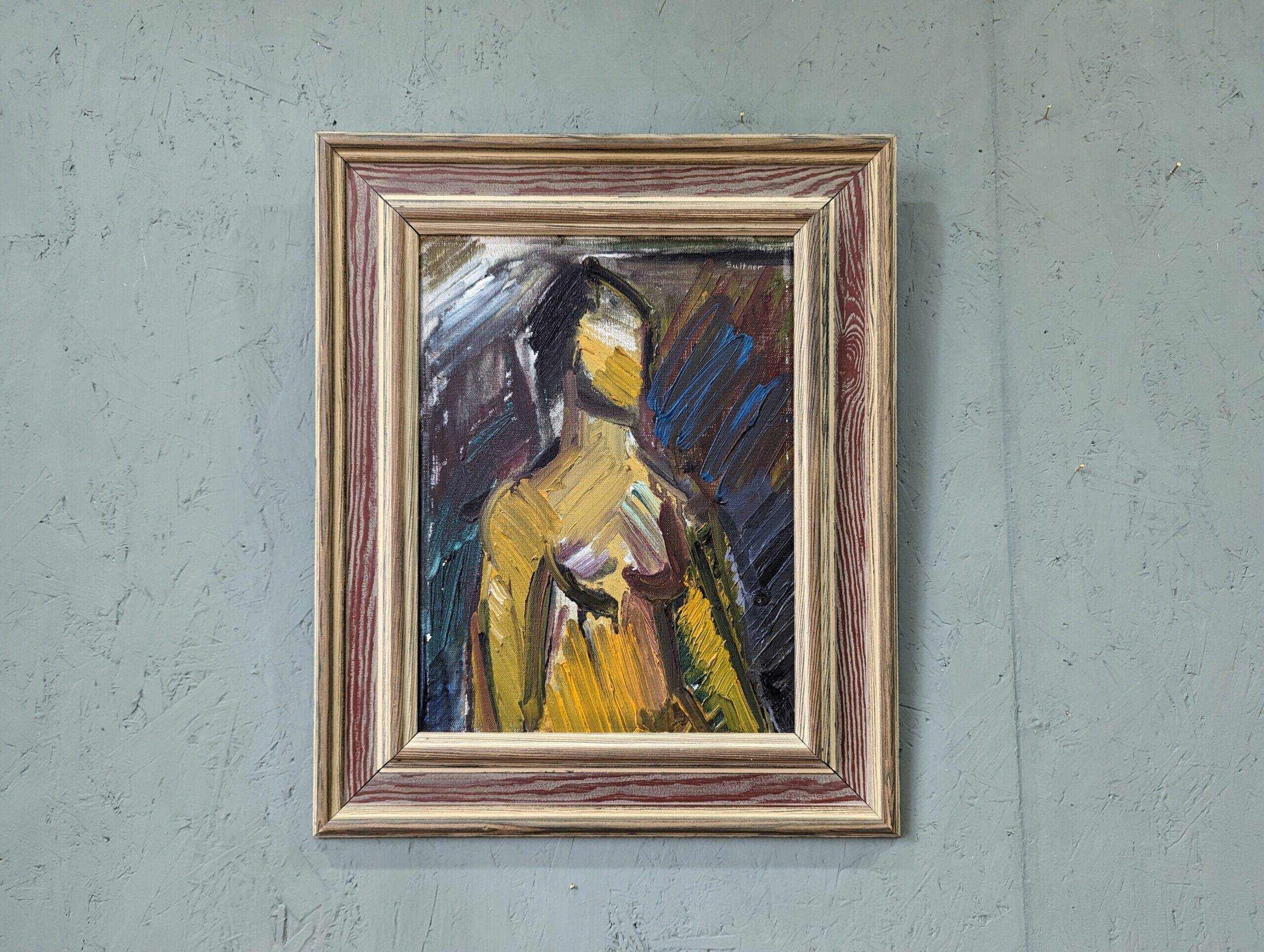 Mid-Century Modern Swedish "Painterly Portrait" Vintage Portrait Oil Painting, Framed