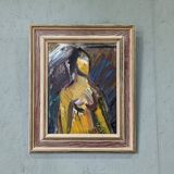 Mid-Century Modern Swedish "Painterly Portrait" Vintage Portrait Oil Painting, Framed