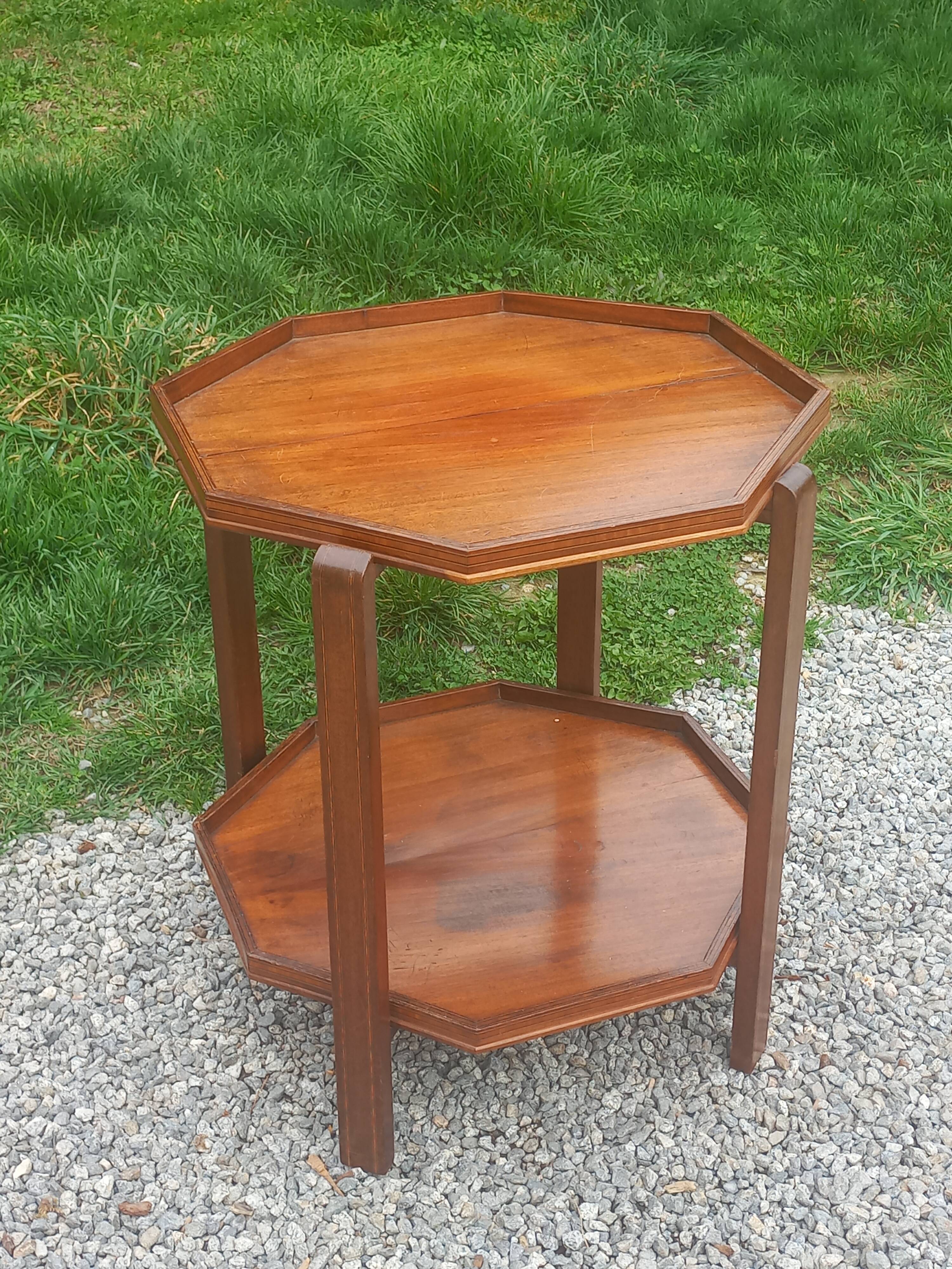Art Deco folding side table in mahogany with double top marquetry.