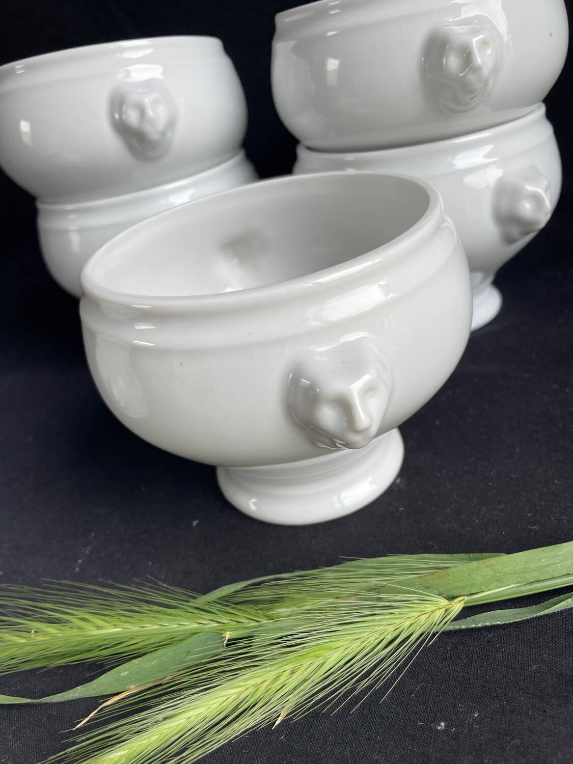 6 porcelain lion head soup bowls