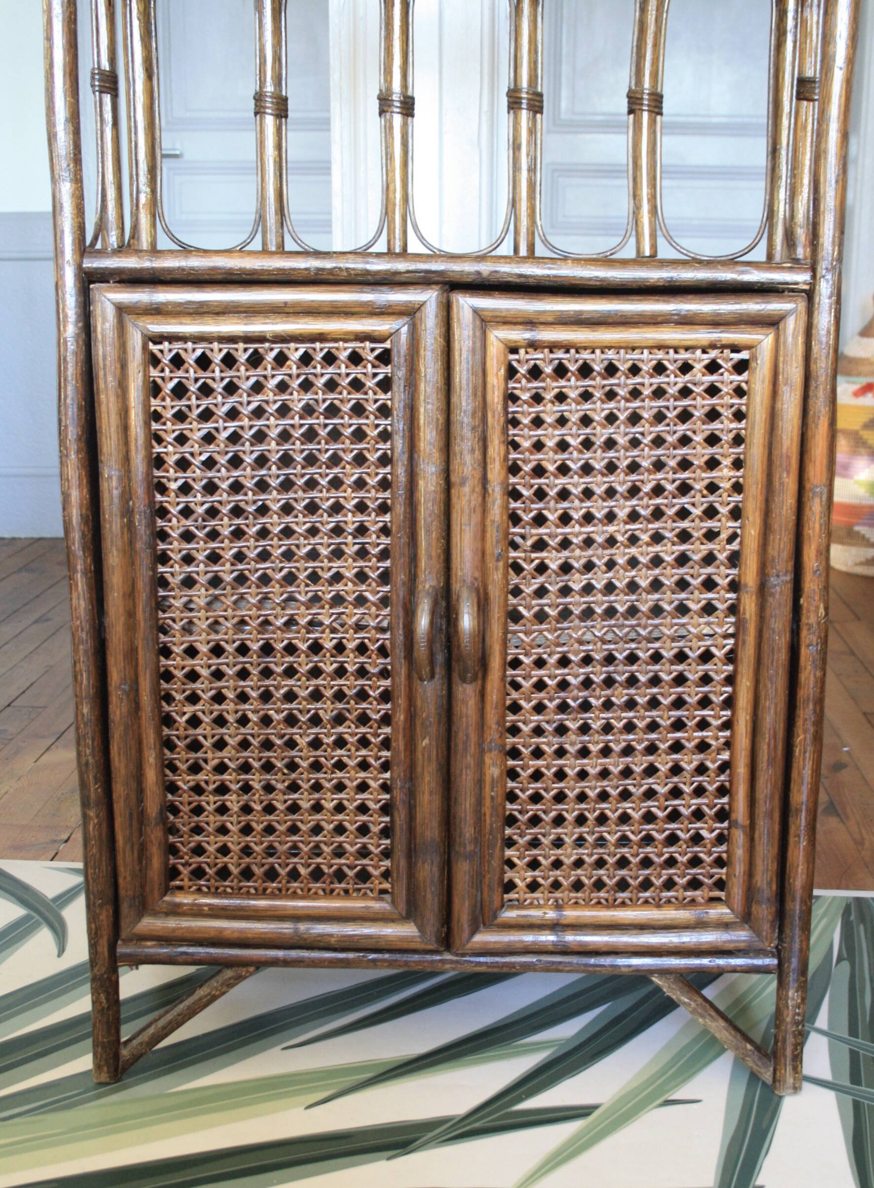 Rattan, cane and bamboo shelf/bookcase