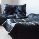 Set Togo leather black model designed by Michel Ducaroy 1973