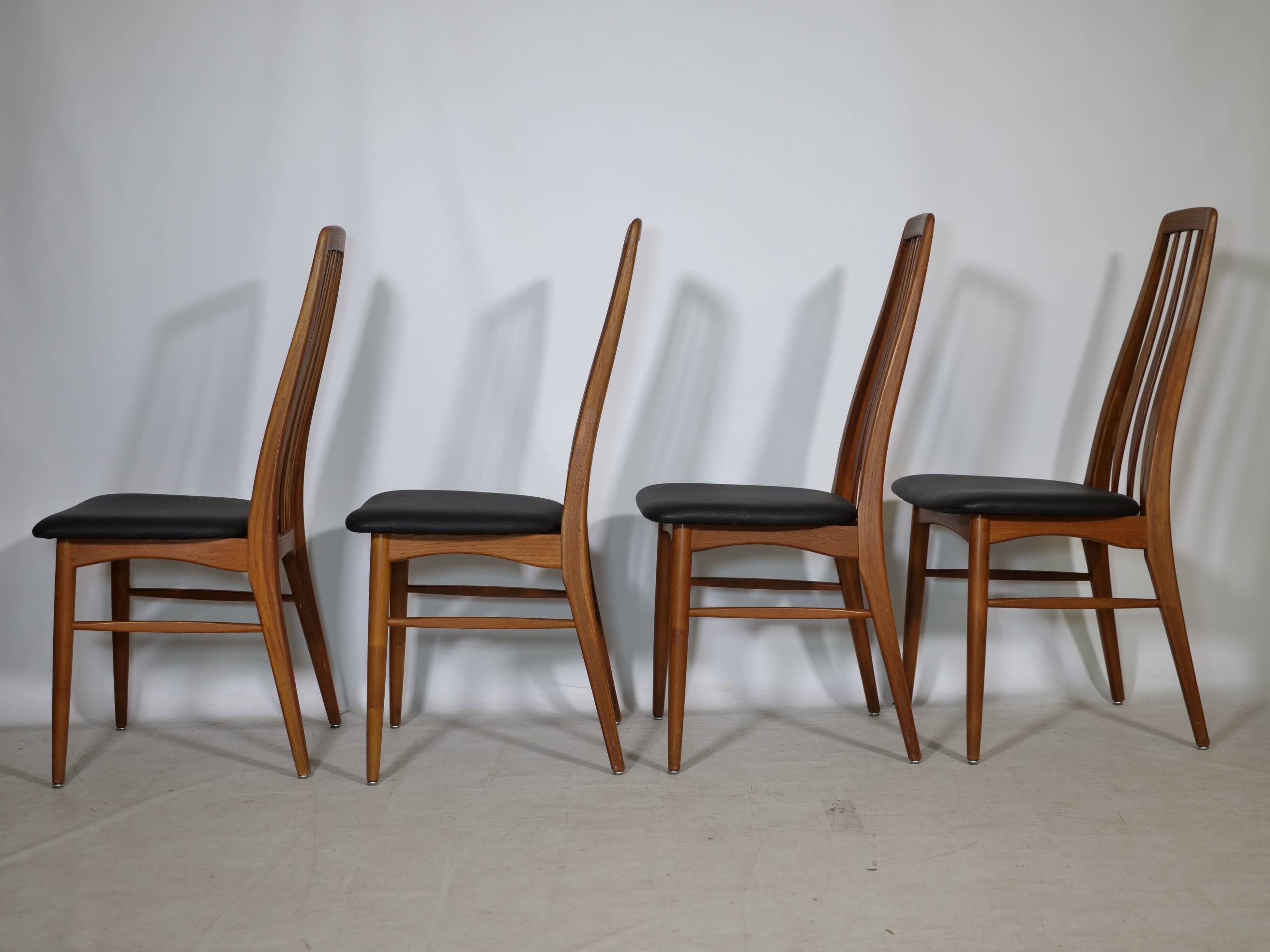 Eva Dining Chairs in Teak by Niels Koefoed for Hornslet, Leather, Set of 4