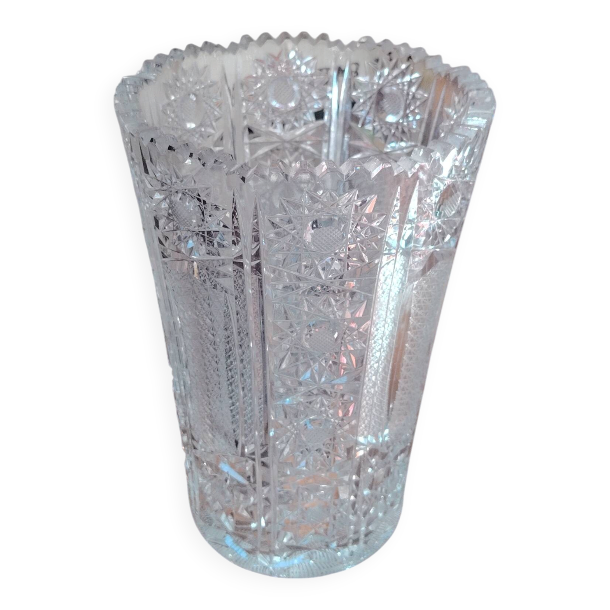 Vintage geometric cut crystal vase - 1970