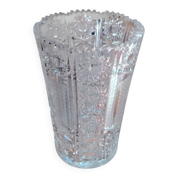 Grand vase vintage en cristal taillé géométrique - 1970 — Beyit