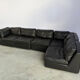 Vintage black leather modular sofa, 1970s