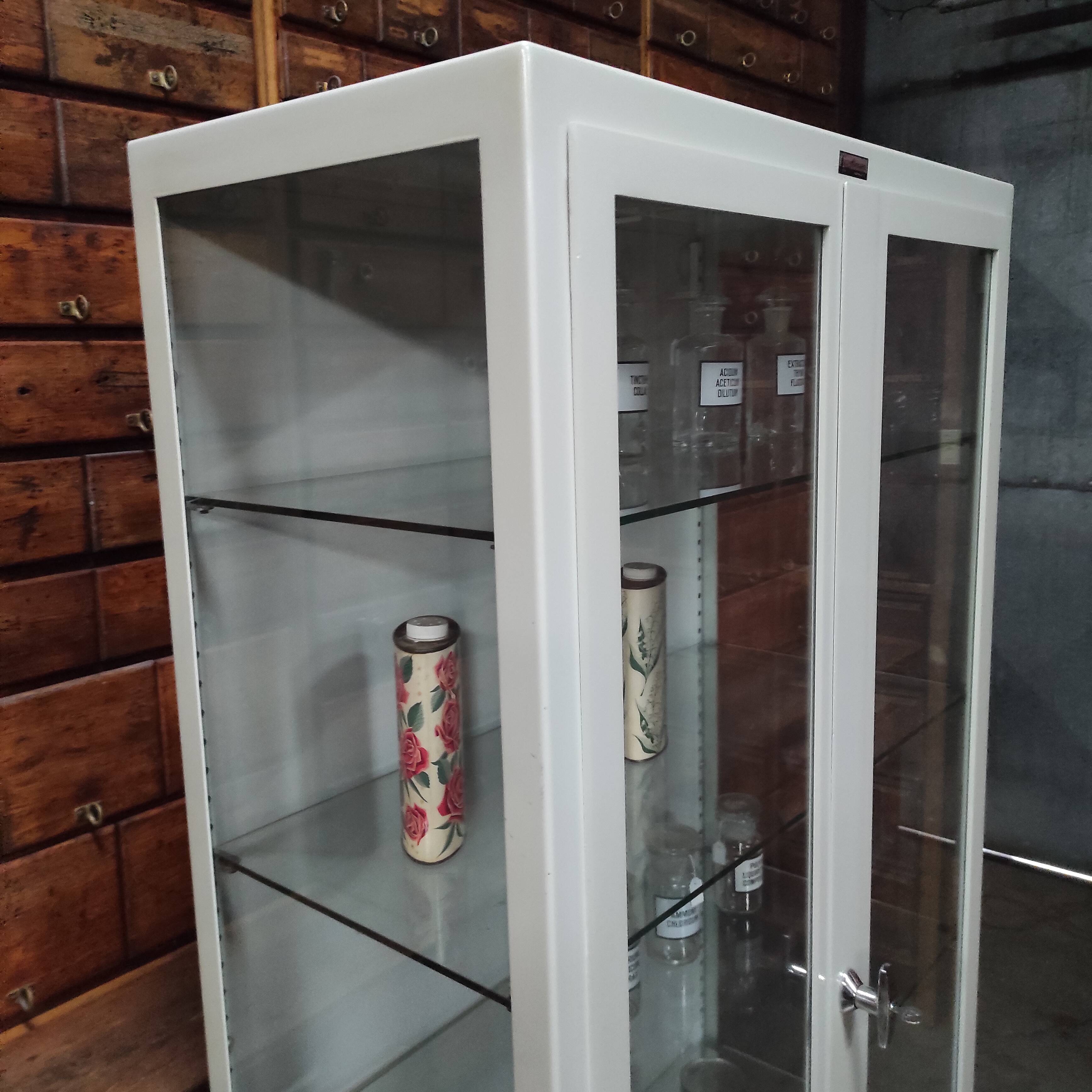 Vintage ManuBelge Medical Cabinet | Industrial Glass Display
