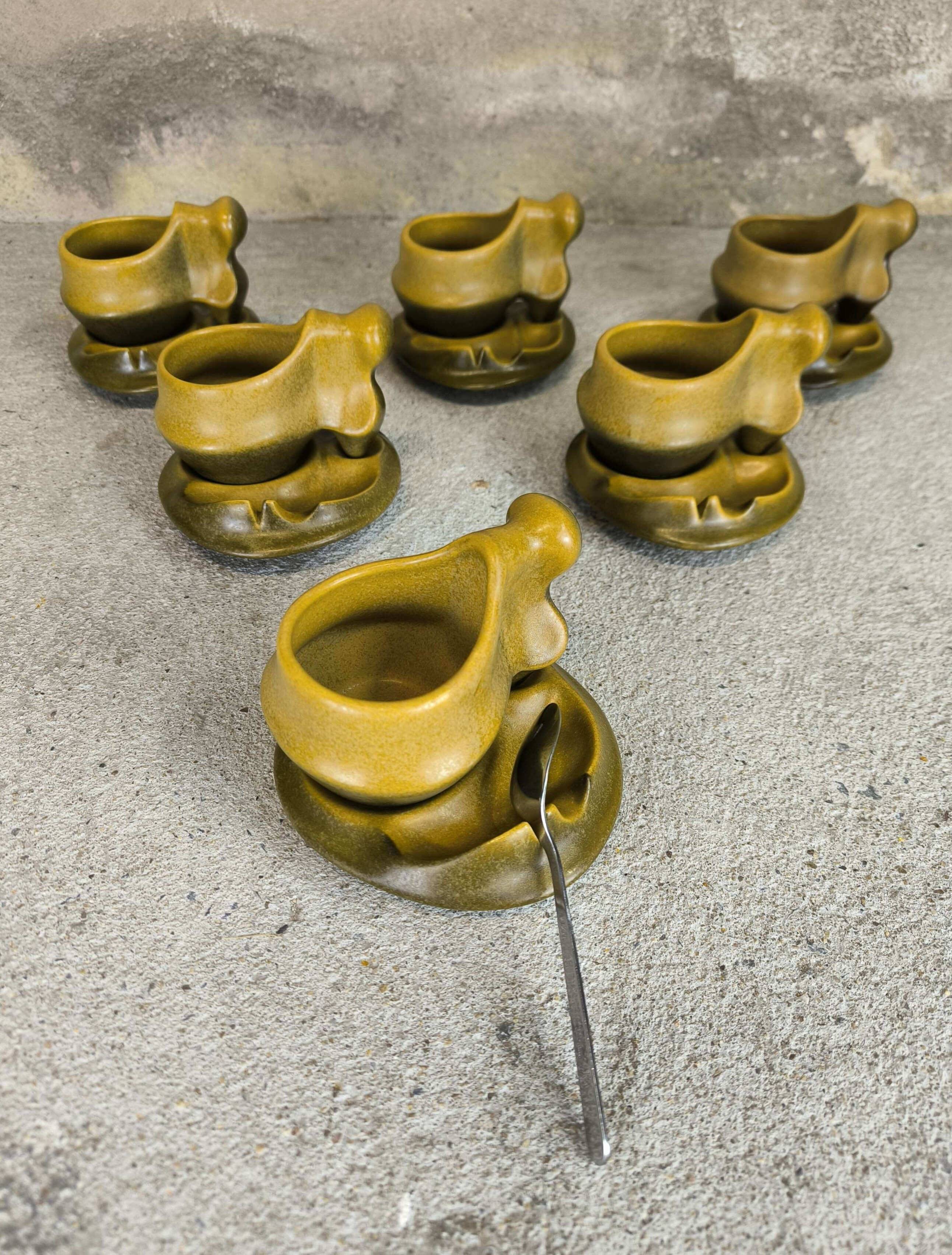 Six vintage Romanian coffee cups Faianta Sighisoara