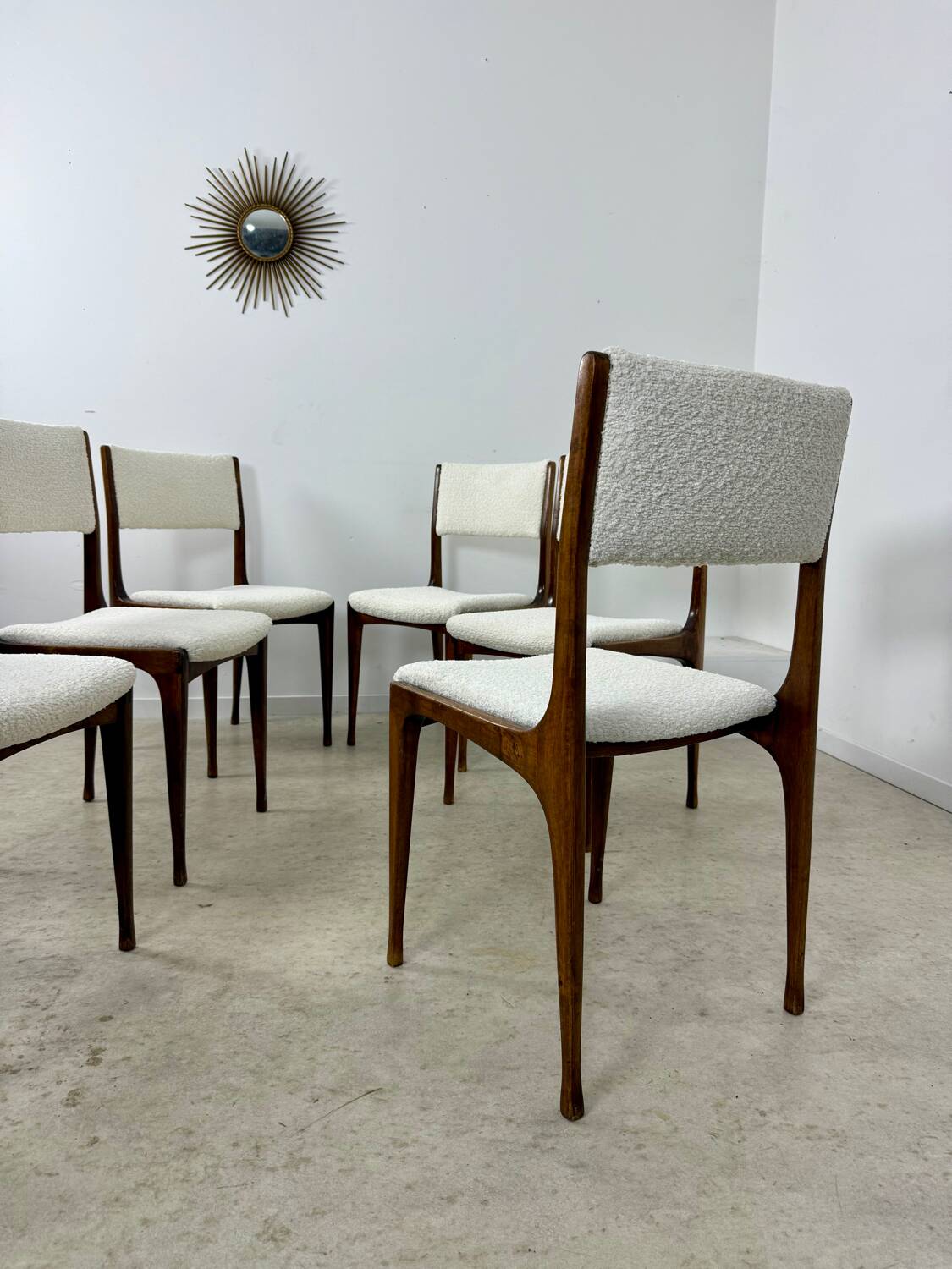 Set of 6 Italian design chairs Carlo de Carlo Cassina model 693 late 50s bouclette
