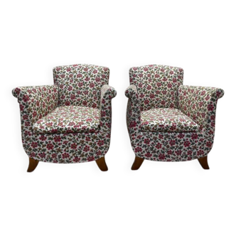 Paire de fauteuils bergères Art Déco / Vintage à fleurs