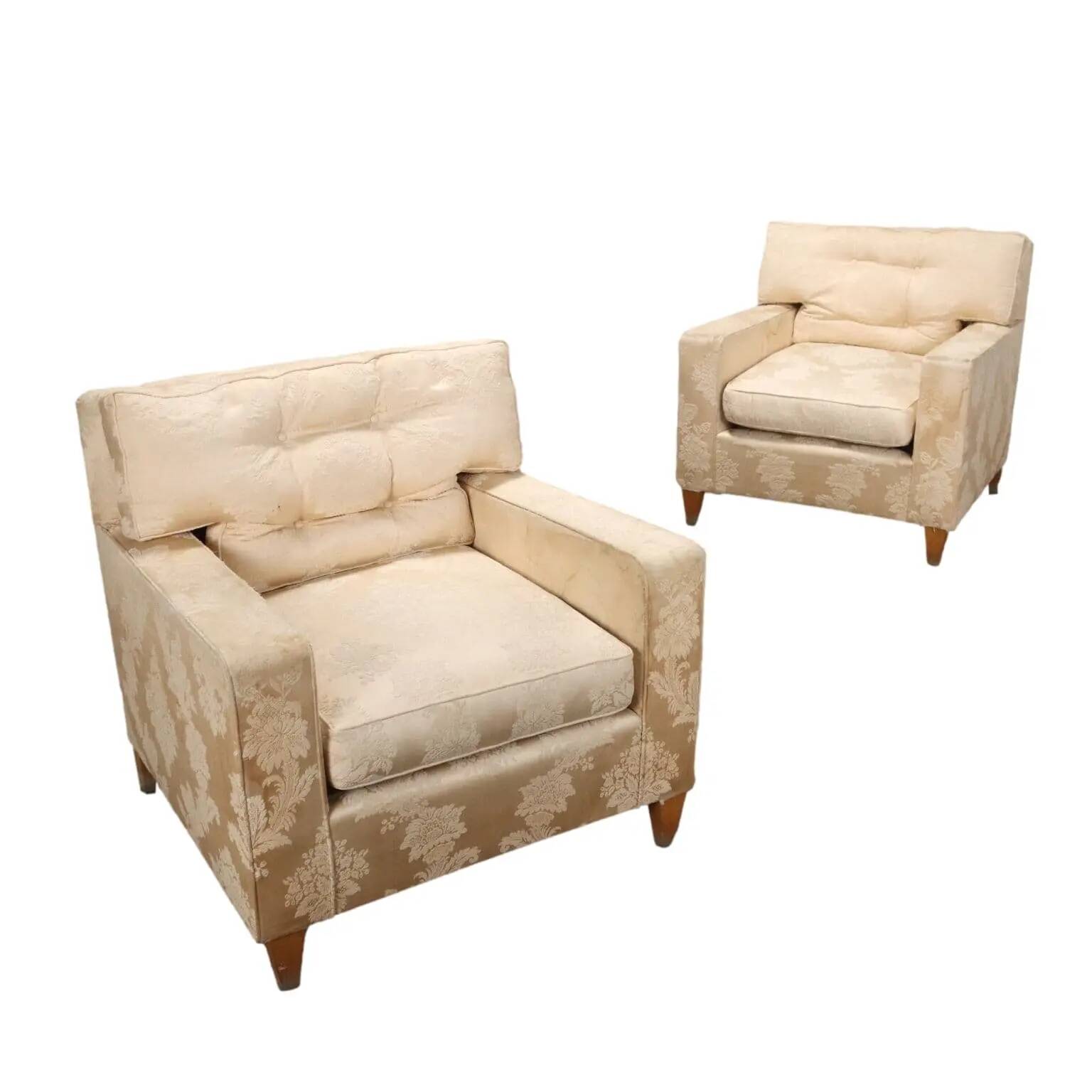 Paire de fauteuils vintage en tissu et mousse, design, Italie, années 1950