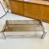 Vintage chrome metal table / smoked glass 1970