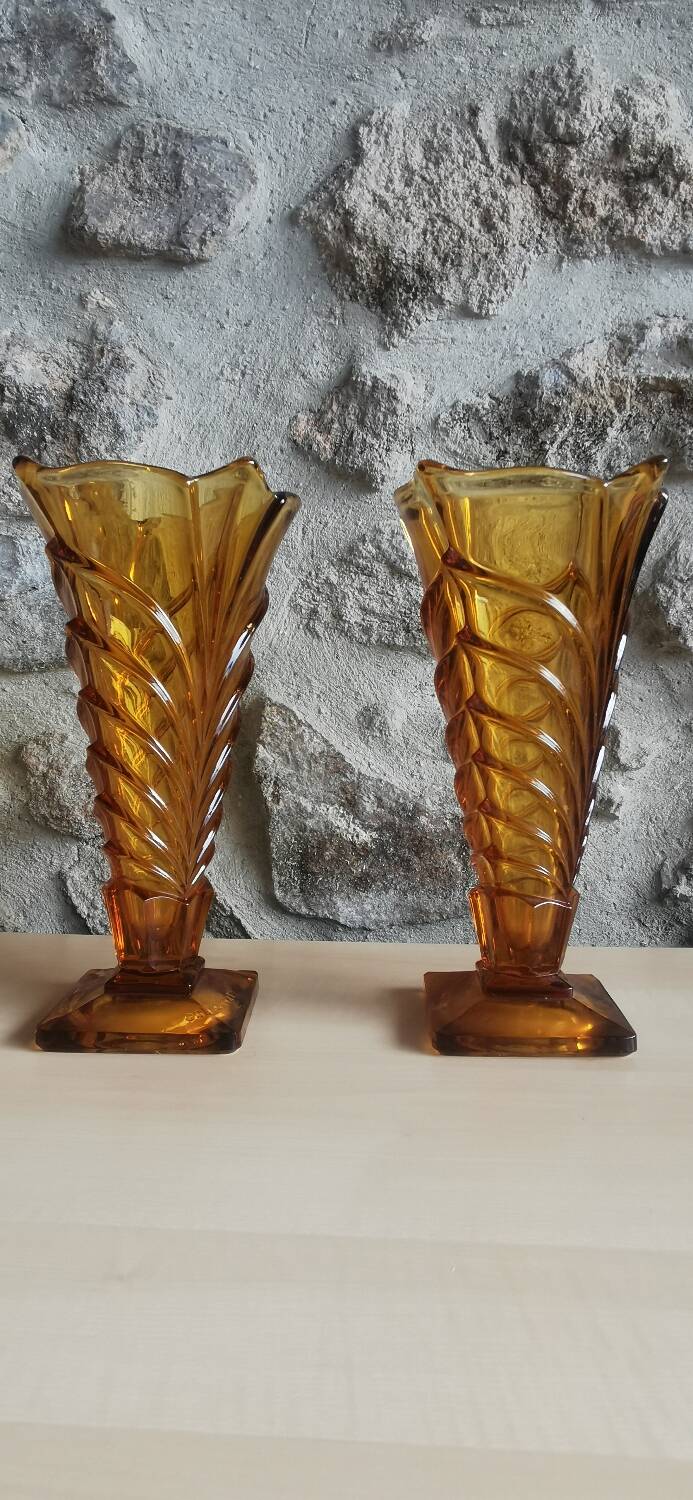 Pair of amber art deco vases