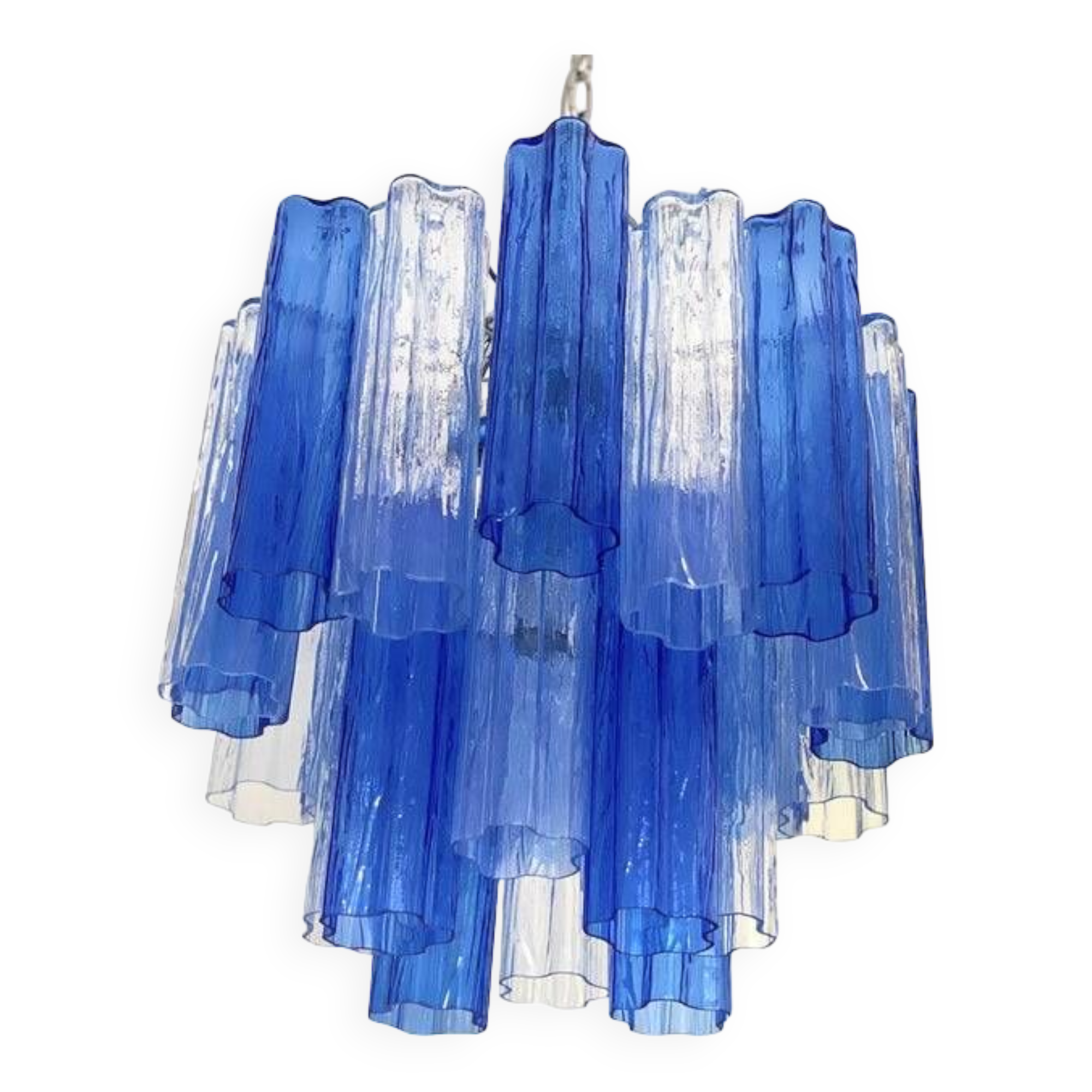 Contemporary sky- blue and blue "tronchi" murano glass sputnik chandelier