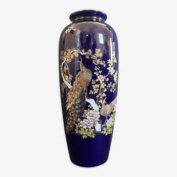 Japanese style cobalt blue vase & pheasants