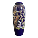 Vase style japonais bleu cobalt & faisans