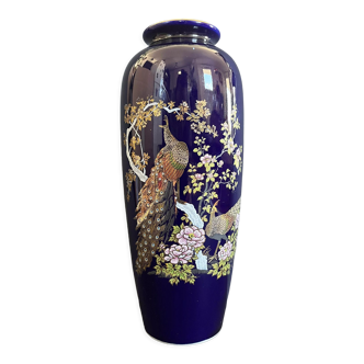 Vase style japonais bleu cobalt & faisans