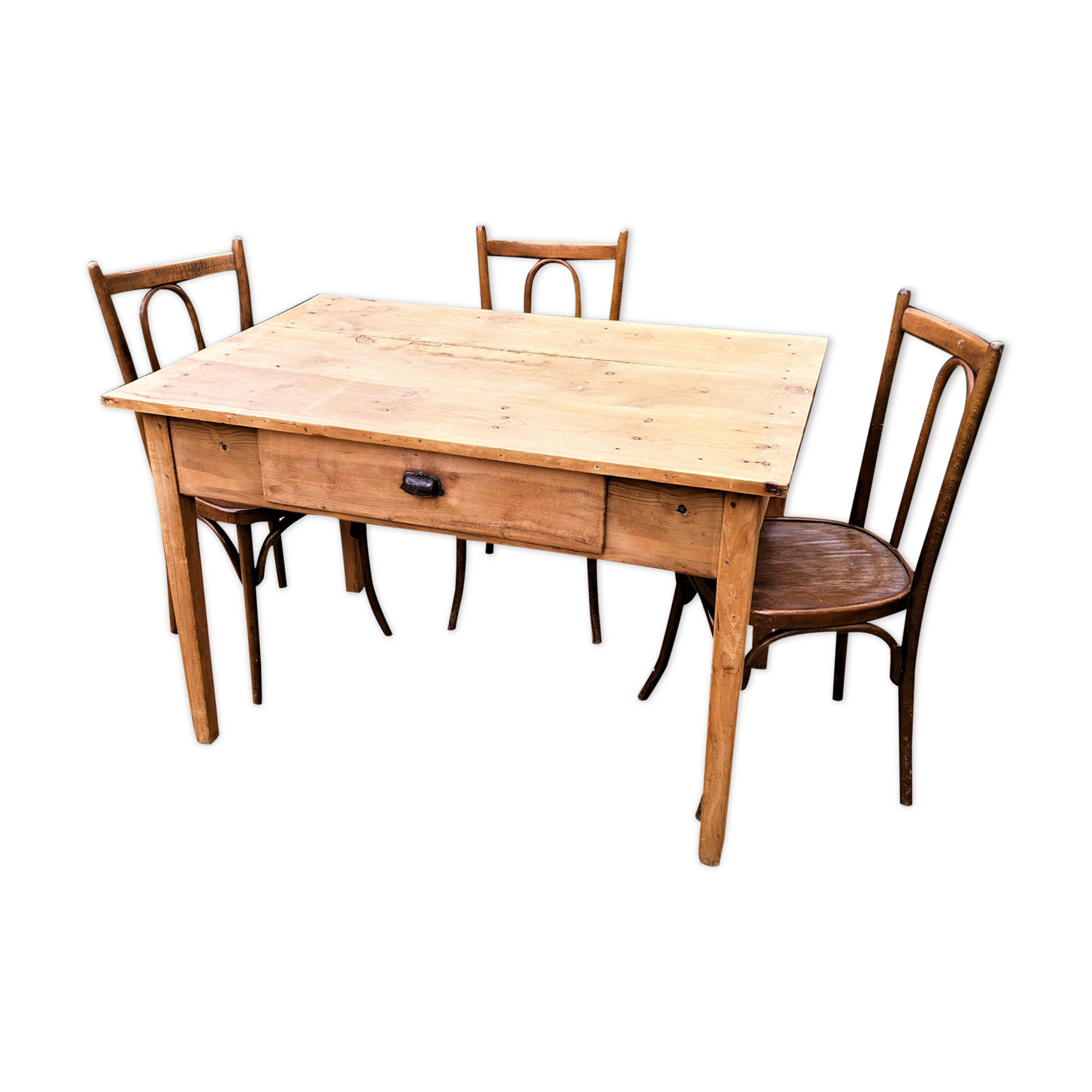 Farm table set 4/6 people and three bistro chairs