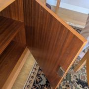 Modernist enfilade with a checkerboard pattern in light wood and mahogany marquetry,
