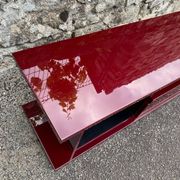 Rectangular plexiglass tv unit, burgundy, wine colour, david lange wine