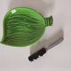 Beurrier barbotine feuille verte avec couteau bambou noir