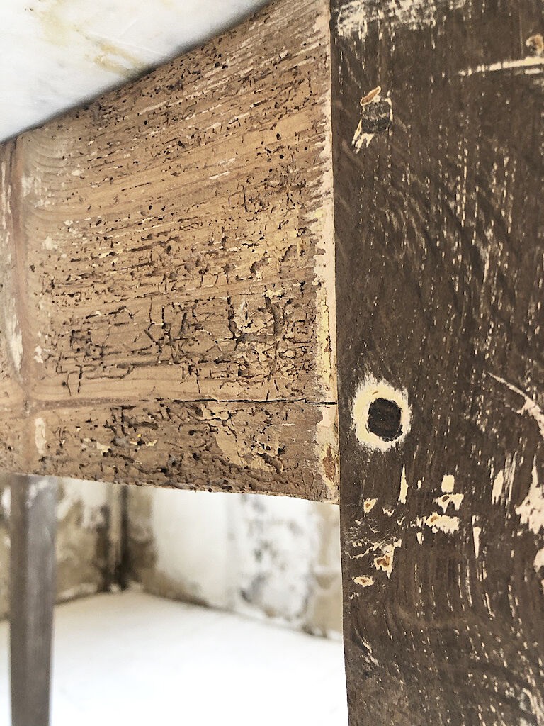 Oak and marble farm table
