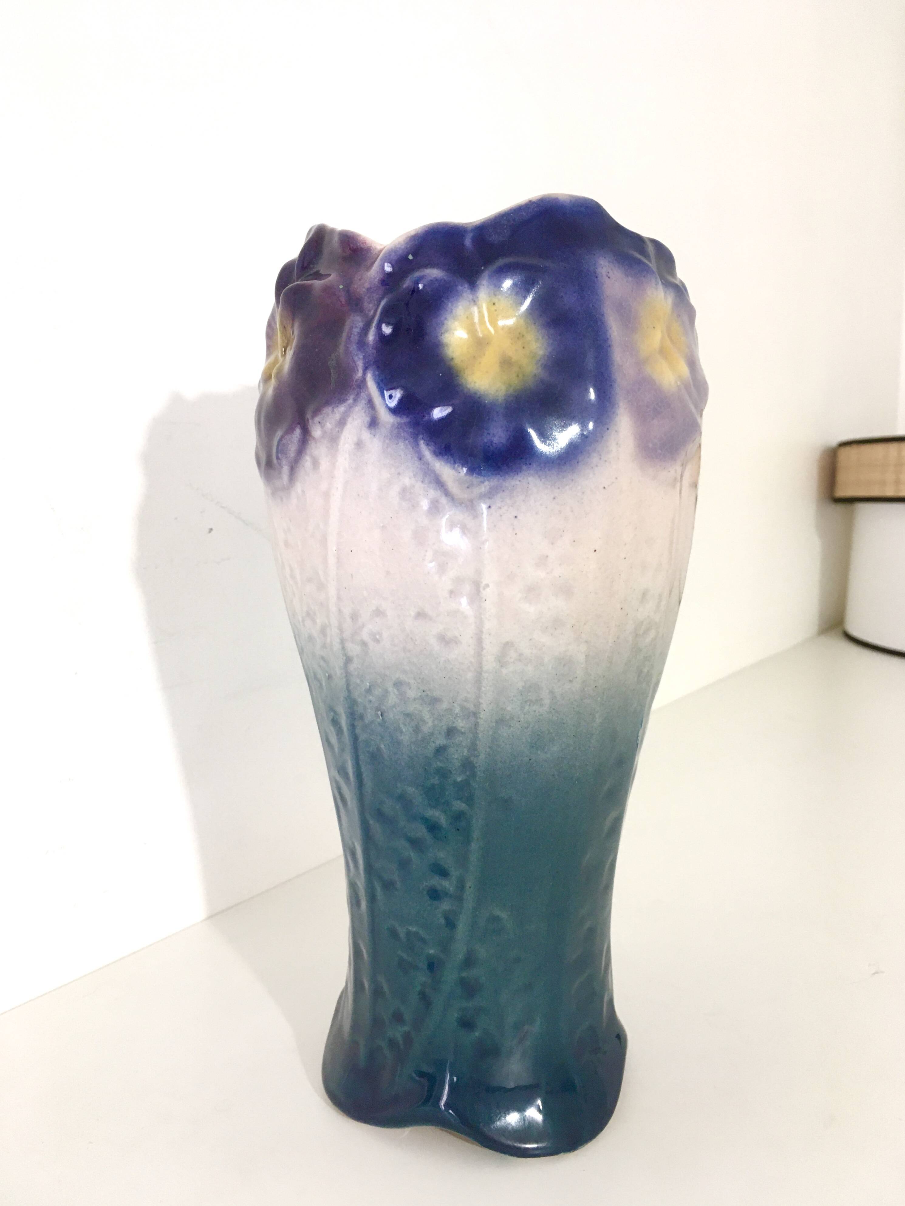 Art Nouveau vase in polychrome slipware • Onnaing pottery