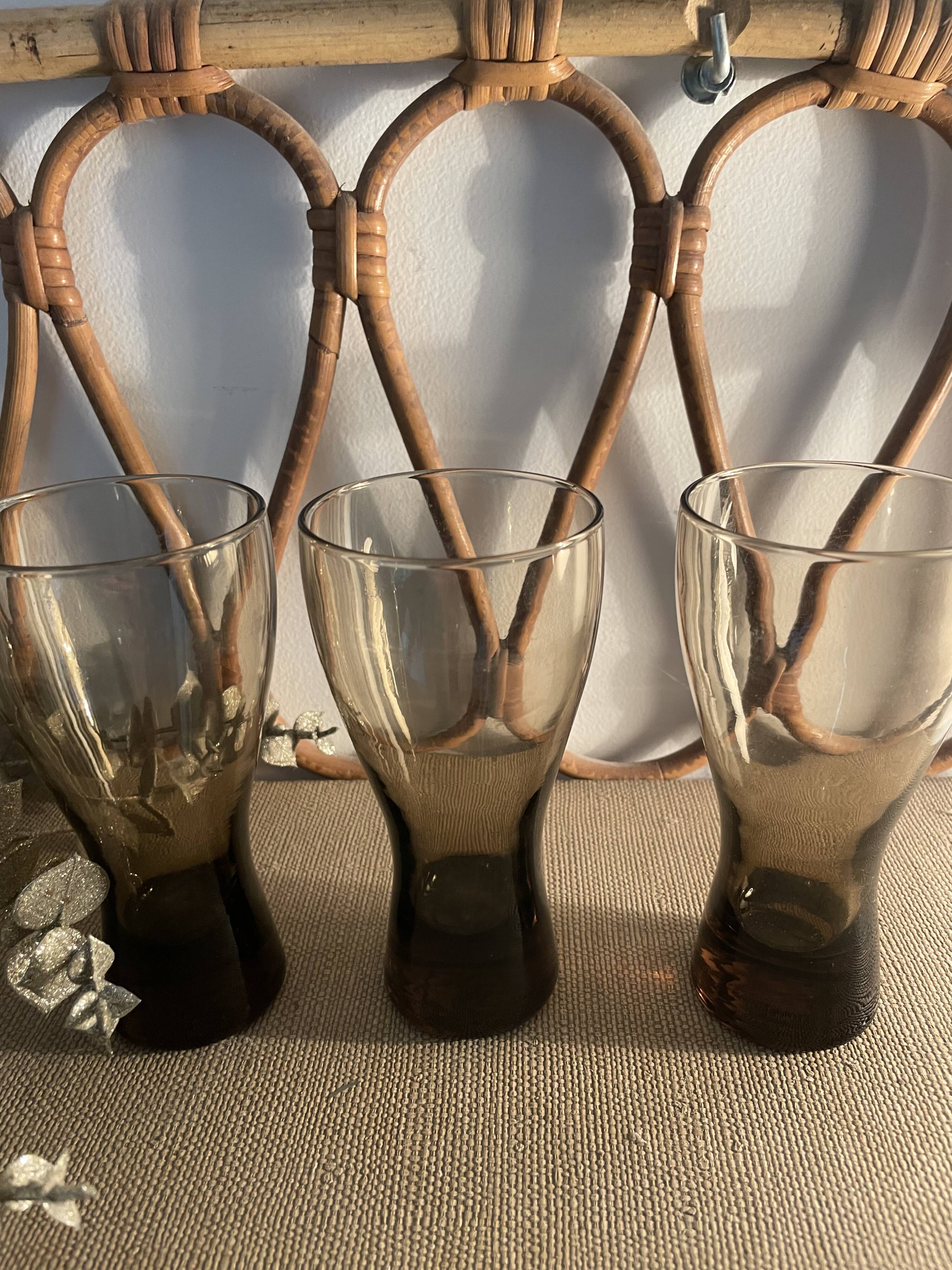 3 Luminarc smoked glass orangeade glasses