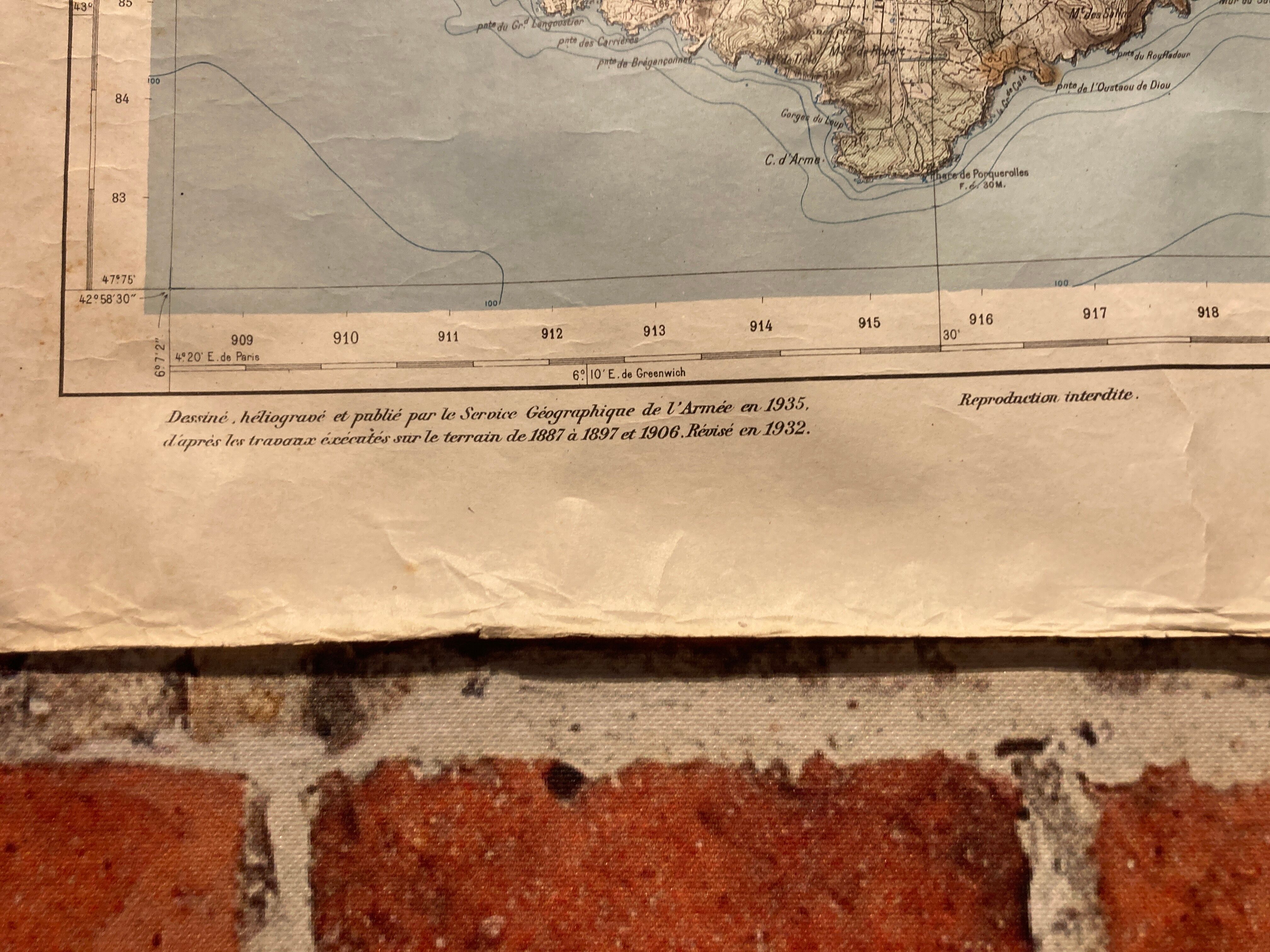 Map of southeastern France on paper