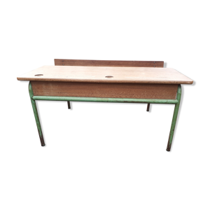 Double bureau d'écolier en bois