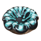 Cendrier vintage signé Vallauris – émaillé turquoise et noir