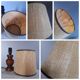 Table lamp foot turned wood, lampshade jute - vintage 1970