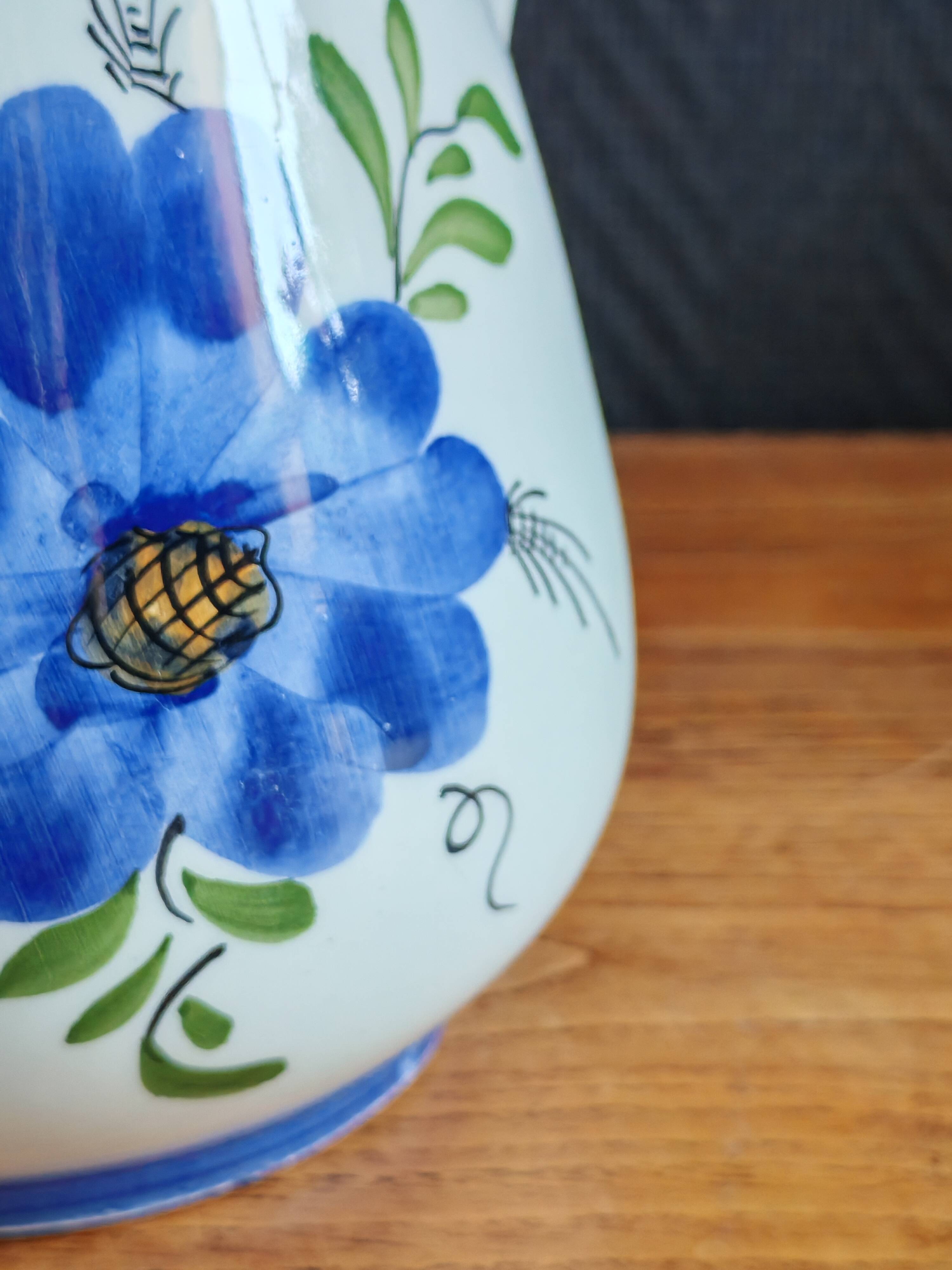 Vintage Ceramic Jug Hand-Painted, Flower Vase