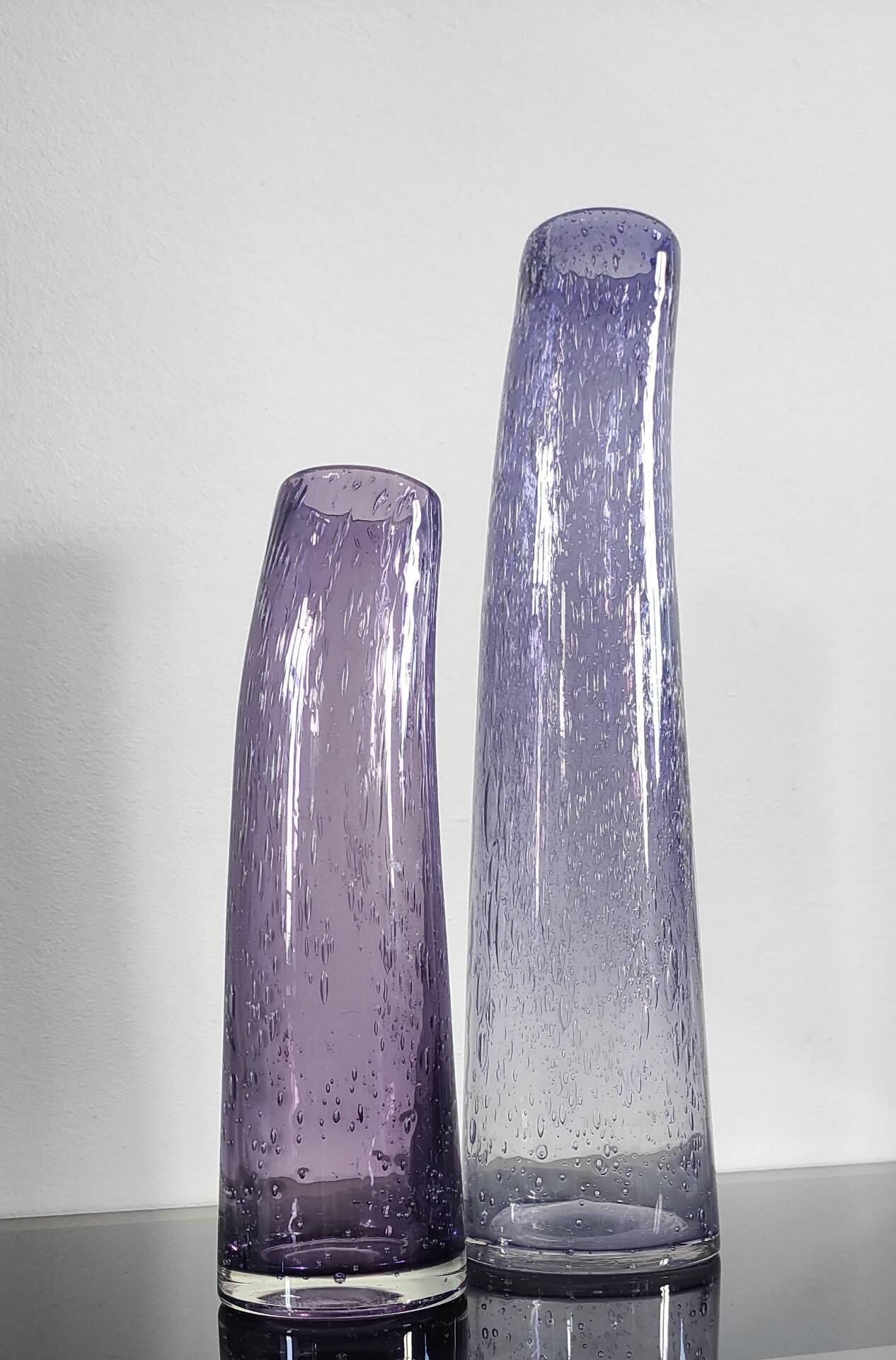 Duo of bubble glass flower vases