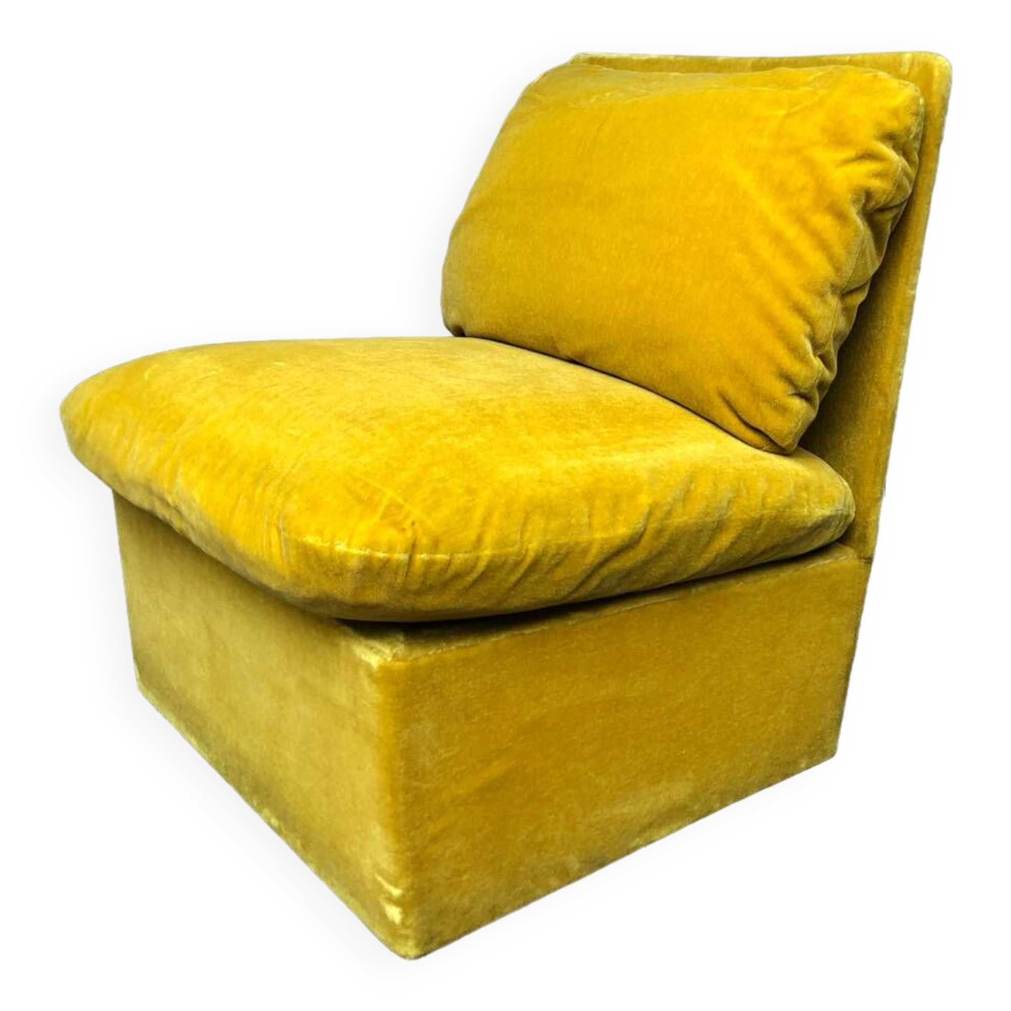 Vintage 80s yellow velvet armchair