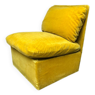 Vintage 80s yellow velvet armchair