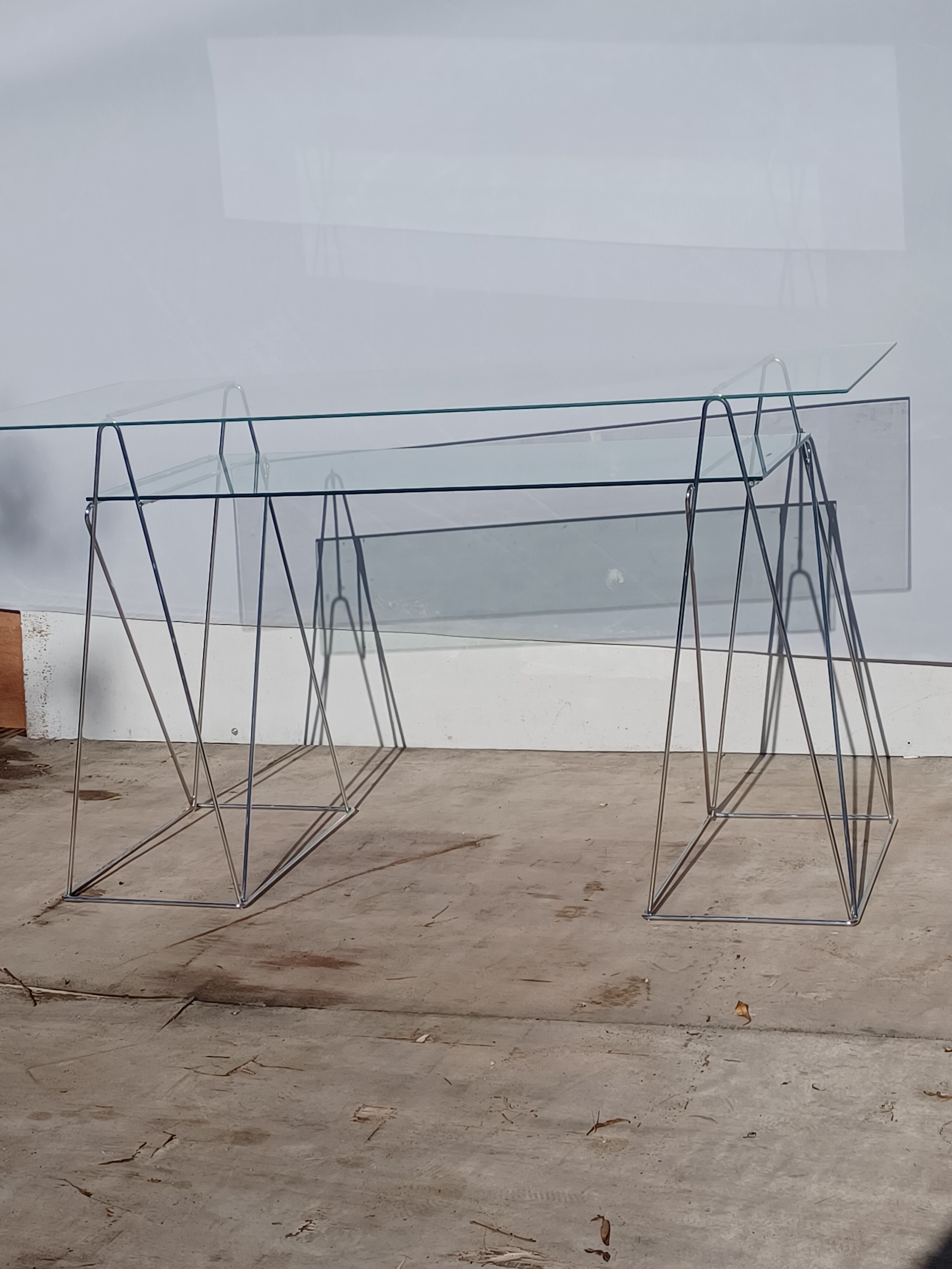 Vintage minimalist desk table steel and glass