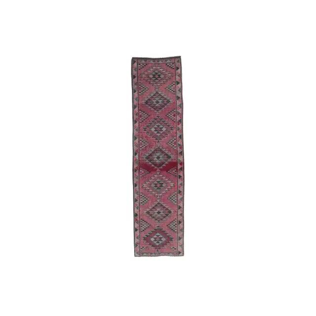 Vintage neutral pink Turkish hand-knotted runner 83x332